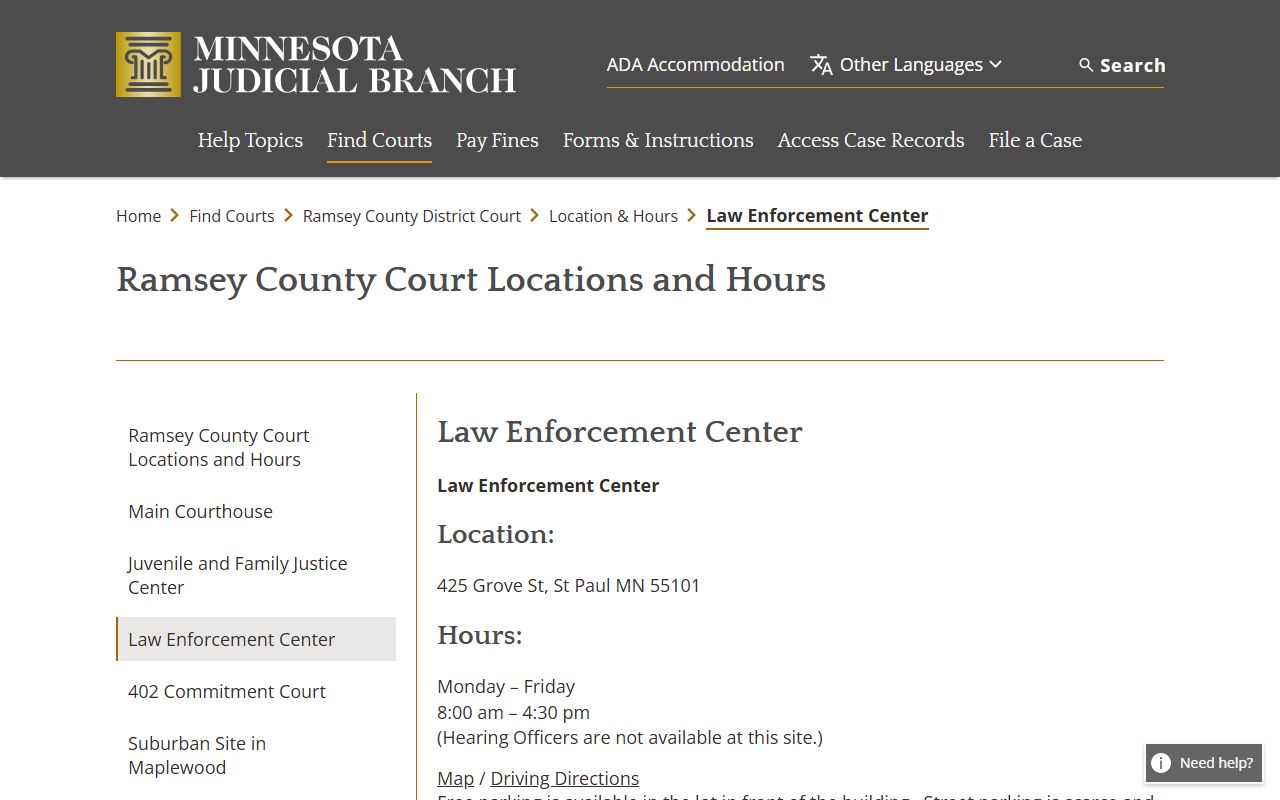 Ramsey County Adult Detention Center inmate lookup at the Law Enforcement Center